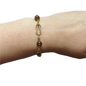 Avon Gold Tone Brown Beaded Bracelet